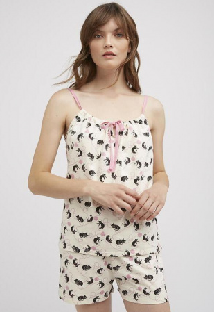 Cat Print Pyjama Camisole - cream Cat Print Pyjama Camisole - cream