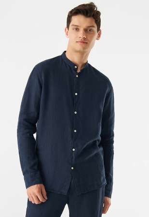 Givn Linen Stand Up Collar Shirt "GBWes" - midnight blue Givn Linen Stand Up Collar Shirt "GBWes" - midnight blue