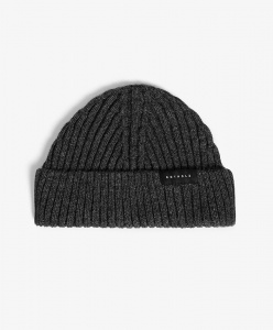 Rotholz "Cropped Ribbed Beanie" (Wolle, recycelt) - warm anthrac