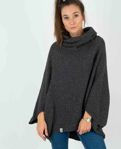 Wollstrick-Poncho "Muus" - anthrazit