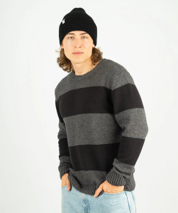 Wollstrickpullover "Riffelt" - anthrazit/schwarz