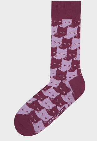 Socks "Sigtuna Pepita Cats" - burgundy Socks "Sigtuna Pepita Cats" - burgundy